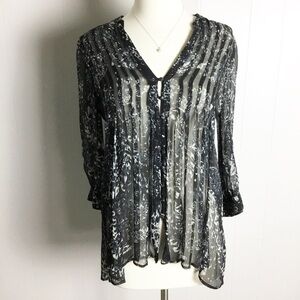 Joie Black Mesa 3/4 Sleeve 100% Silk Top Size S